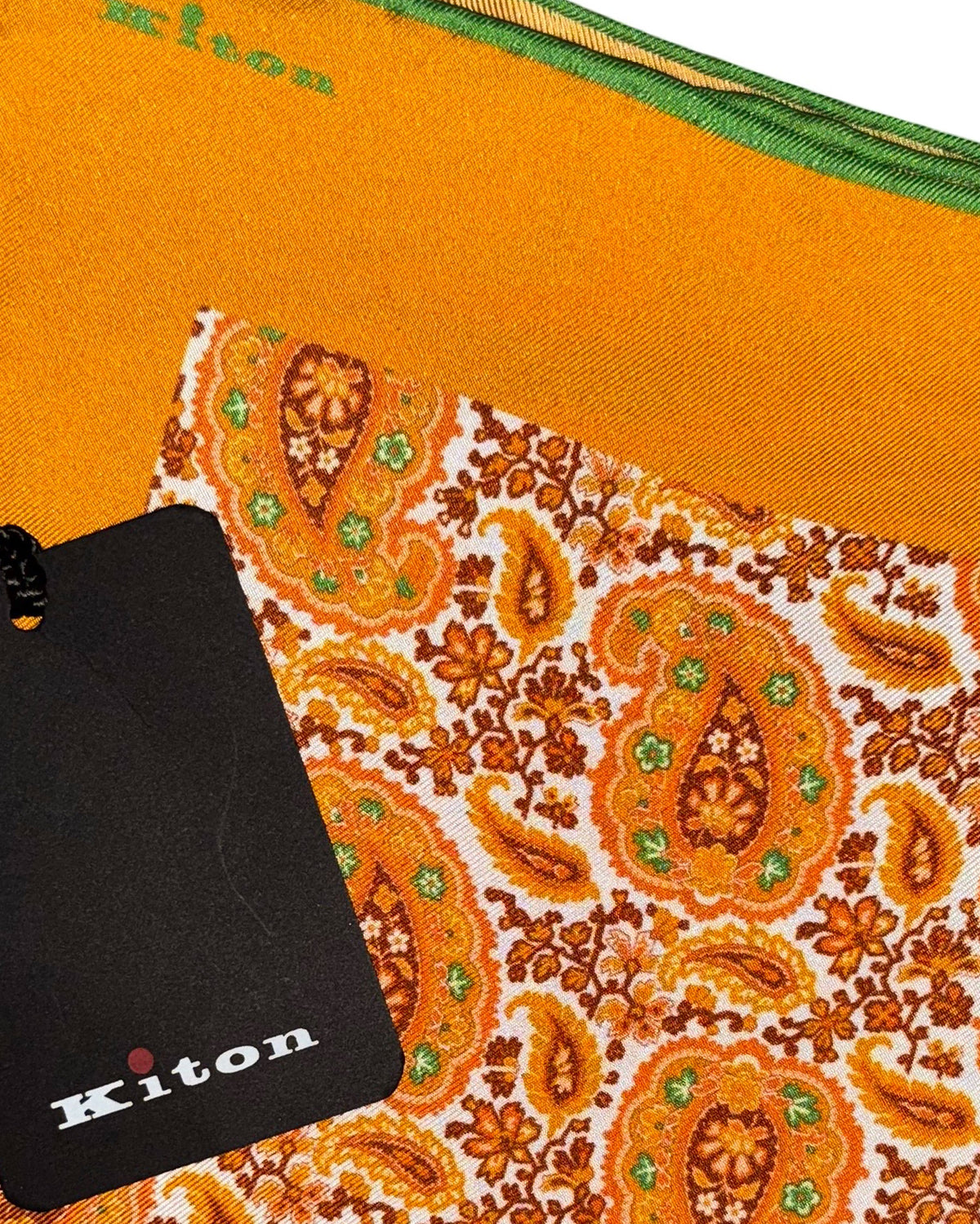 Kiton Silk Pocket Square Orange Paisley 