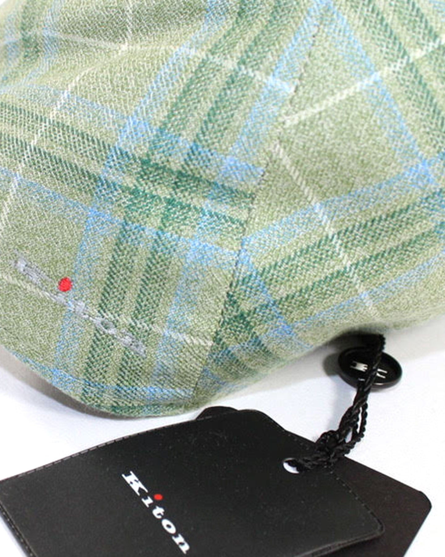 Kiton Soft Cap Cashmere Wool Green Blue Plaid Gatsby