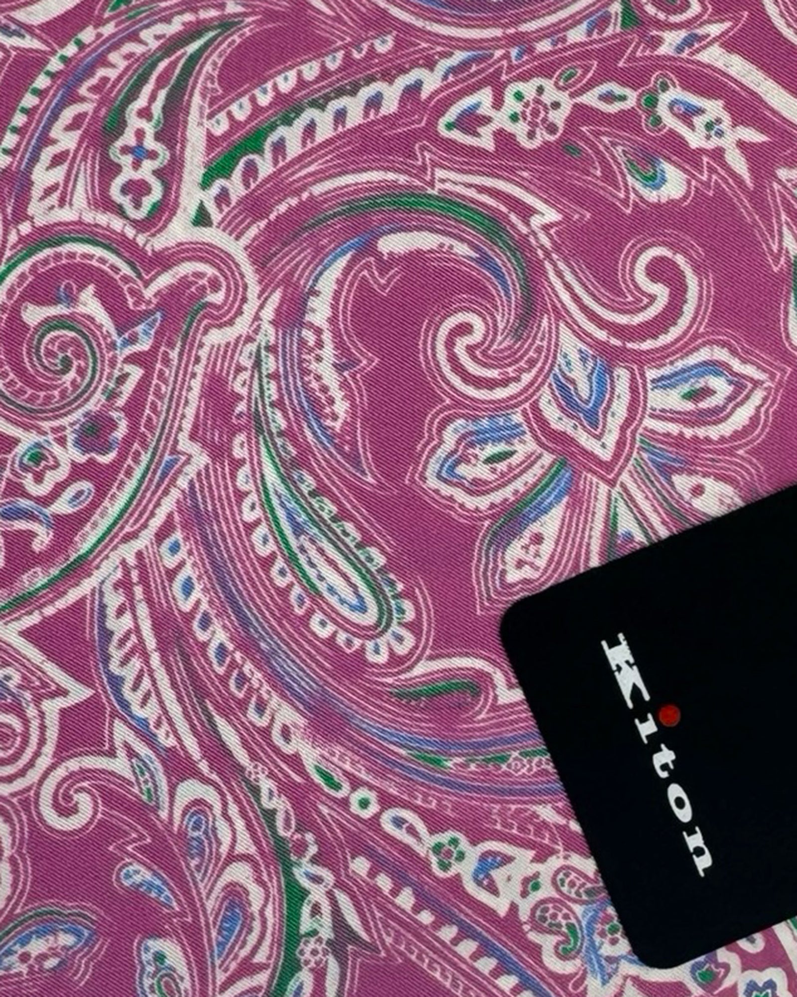 Kiton Silk Pocket Square Pink Ornamental