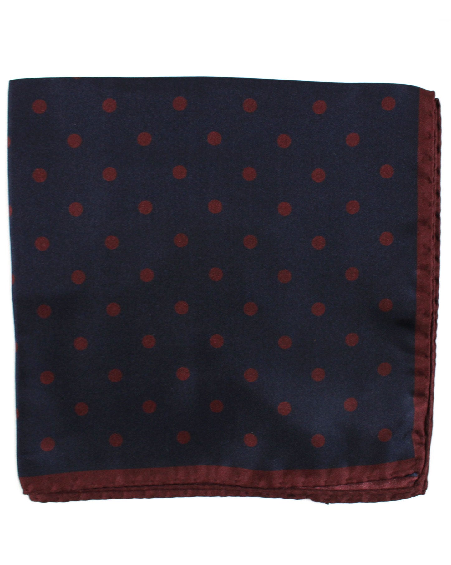 Kiton Silk Pocket Square Dark Blue Maroon Polka Dots