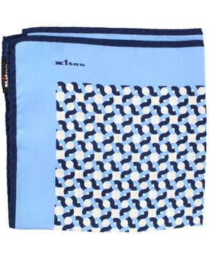 Kiton Silk Pocket Square Blue Geometric