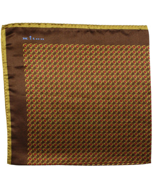 Kiton Silk Pocket Square Brown Orange Geometric