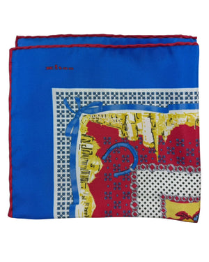 Kiton Silk Pocket Square Royal Blue Original Print