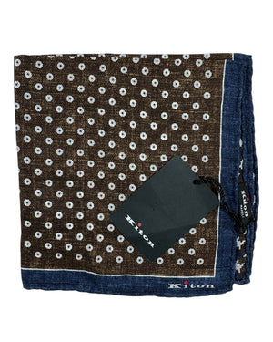 Kiton Pocket Square Brown Houndstooth/ Geometric - Double Sided