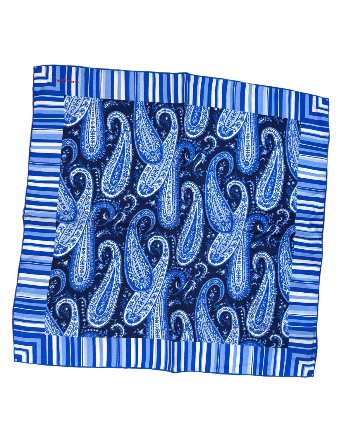 Kiton Pocket Square Navy Blue White Paisley