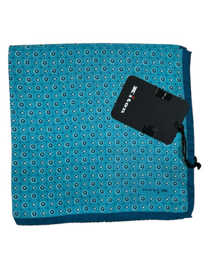 Kiton Silk Pocket Square Teal Design
