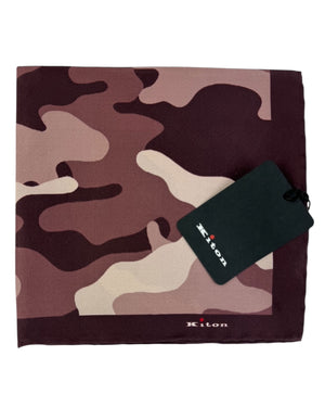 Kiton Silk Pocket Square Dust Pink Brown Camo Design
