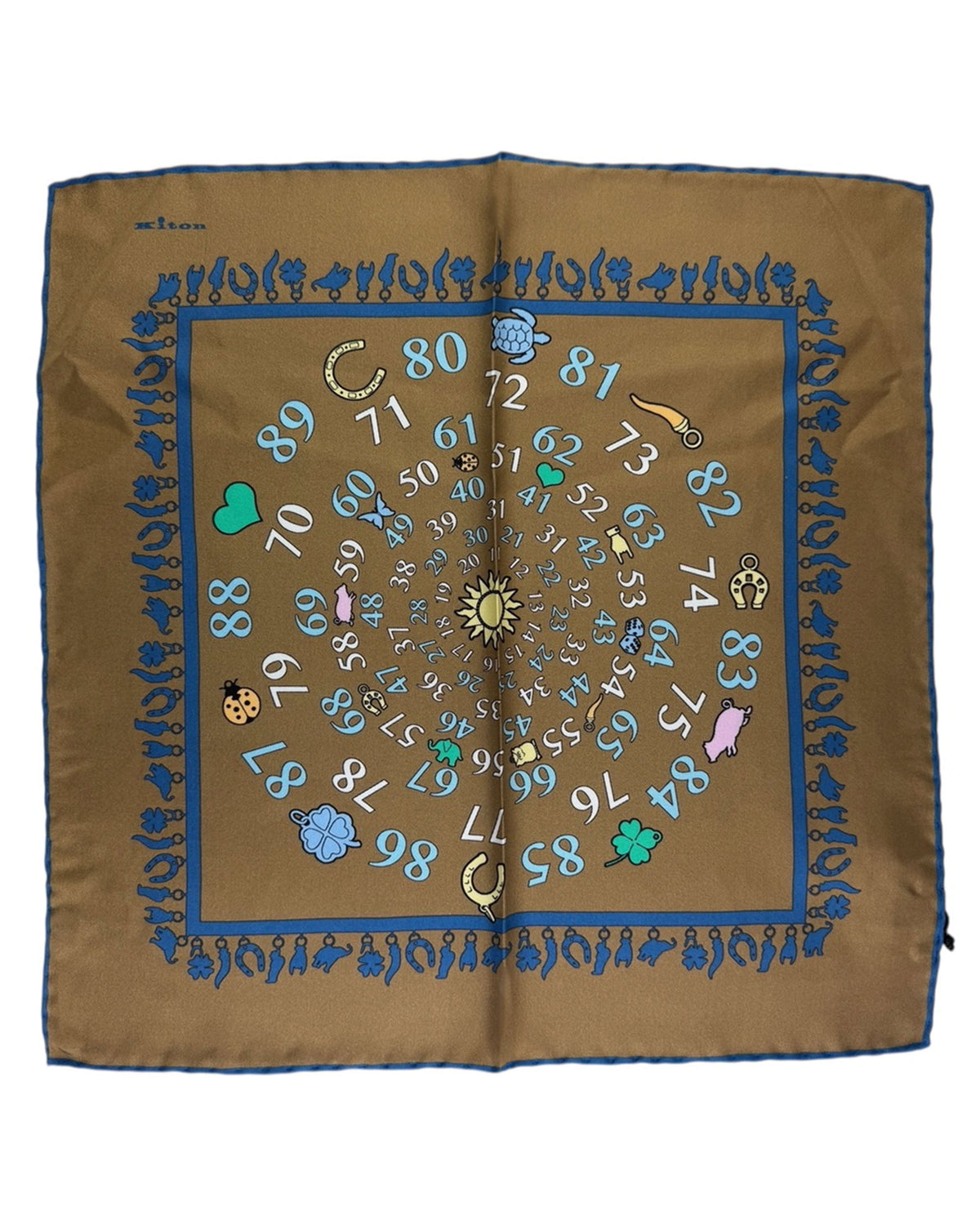 Kiton Silk Pocket Square Brown Letters Novelty