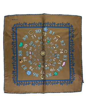 Kiton Silk Pocket Square Brown Letters Novelty