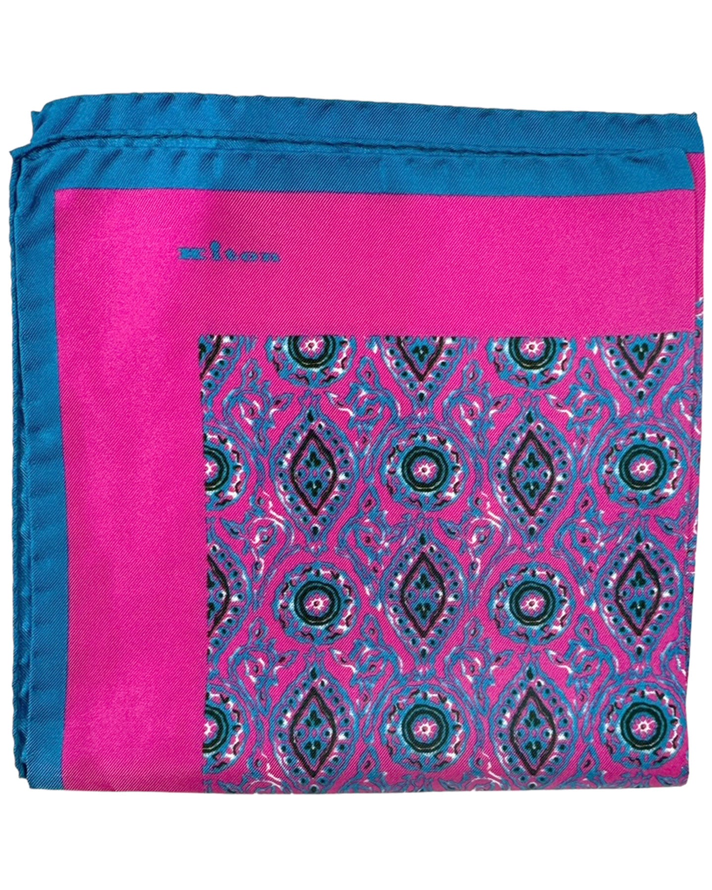 Kiton Silk Pocket Square Pink Navy Medallions