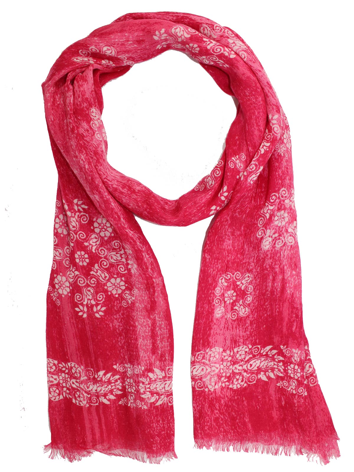 Kiton Scarf Pink Burgundy Floral Design - Linen
