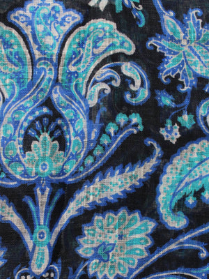 Kiton Scarf Dark Blue Turquoise Ornamental - Linen Shawl