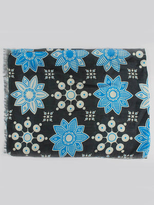 Kiton Silk Scarf Gray Blue Flowers New