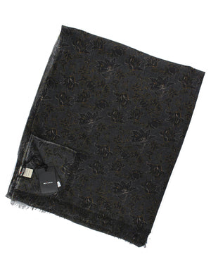 Kiton Scarf Gray Black Brown Floral - Luxury Cashmere Silk Shawl