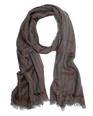 Kiton Cashmere Scarf Gray Brown Striped Pattern