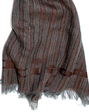 Kiton Cashmere Scarf Gray Brown Striped Pattern