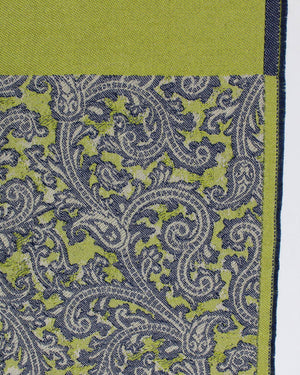 Kiton Scarf Dark Blue Gray Chartreuse - Cashmere Wool Silk