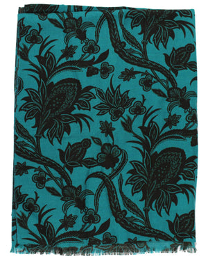 Kiton Wool Silk Scarf Teal Black Floral Men Collection