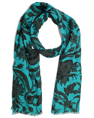 Kiton Cashmere Scarf Teal Black Floral Men Collection