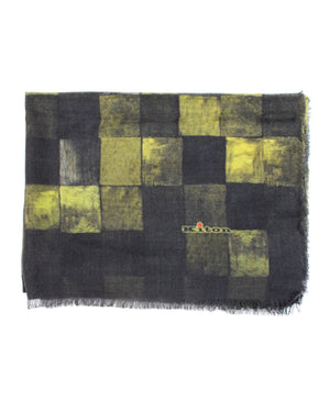 Kiton Cashmere Scarf Forest Green Olive Squares