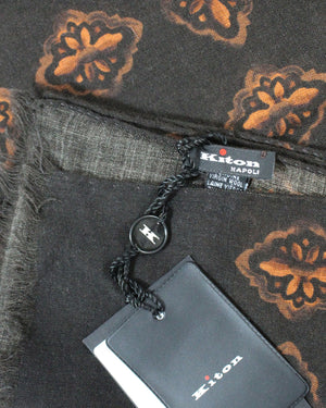 Kiton Scarf Brown Medallion - Men Collection Wool Cashmere