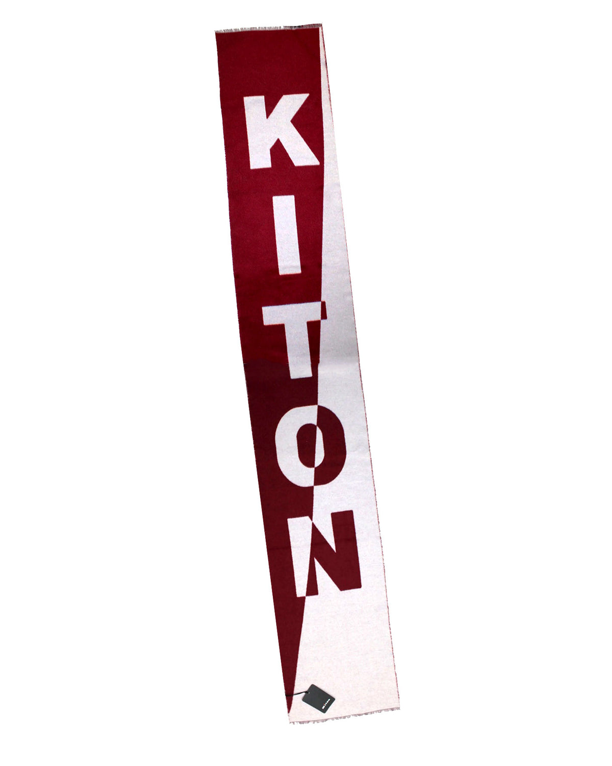 Kiton Scarf Maroon White Logo - Cashmere Wool Silk - SALE