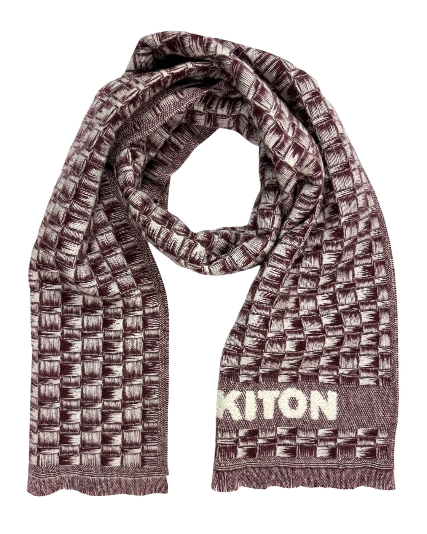 Kiton Cashmere Scarf Maroon Basketweave - Men Luxury Shawl