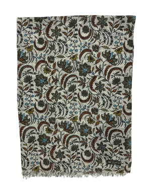 Kiton Scarf Gray Botanical Floral - Luxury Cotton Shawl