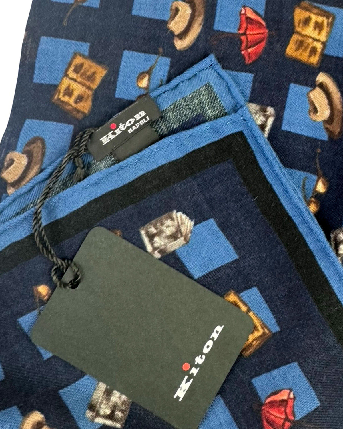 Kiton Small Cashmere Scarf Navy Blue Novelty Accessories SALE