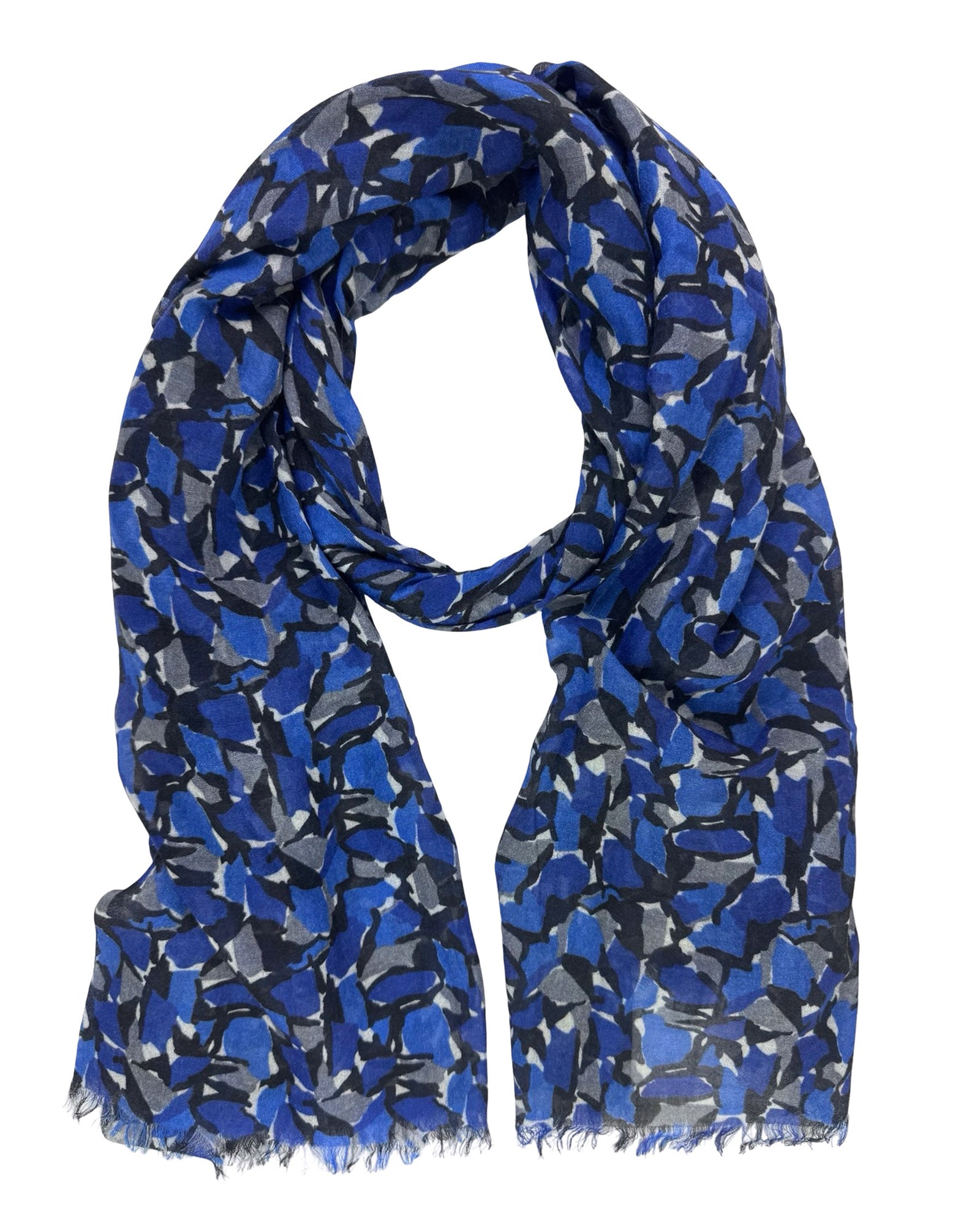 Kiton Cashmere Scarf Royal Blue Gray Floral