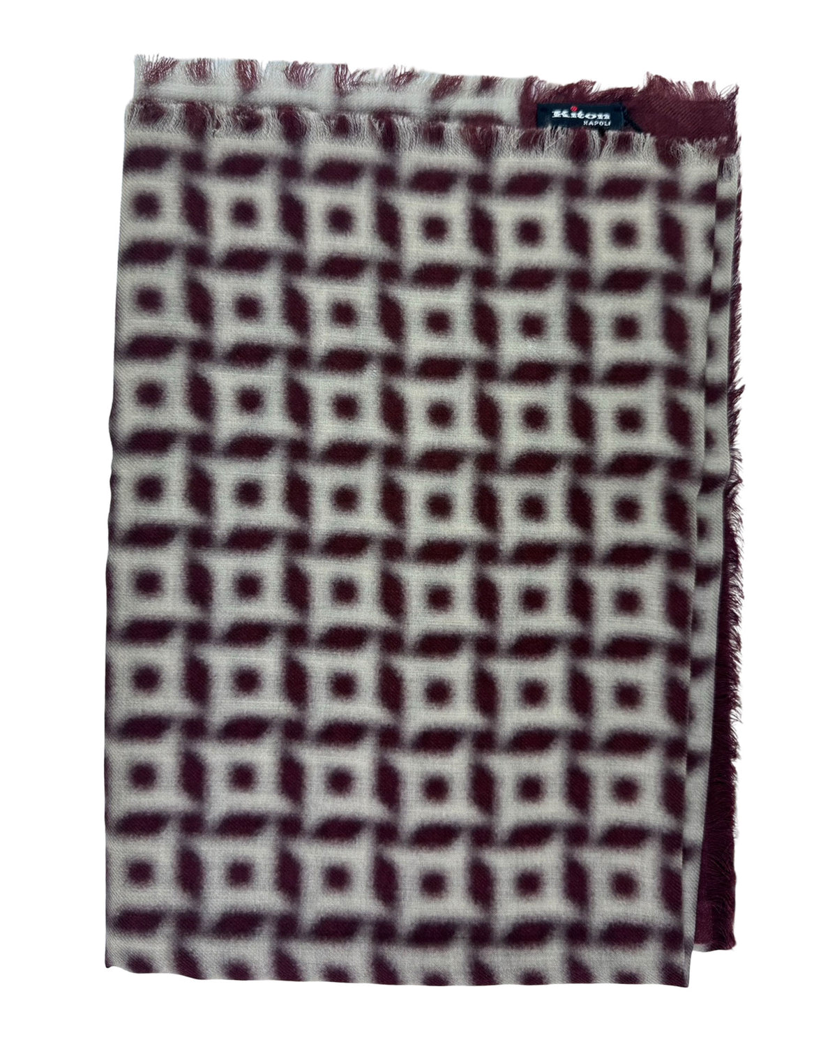 Kiton Cashmere Scarf Bordeaux Houndstooth
