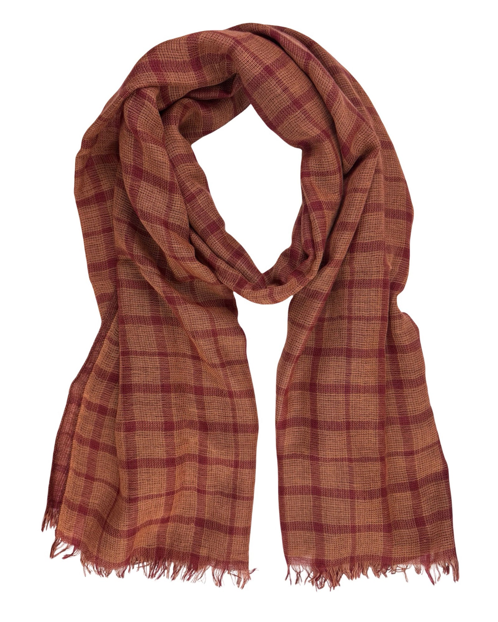 Kiton Scarf Brown Windowpane - Luxury Cashmere Men Shawl