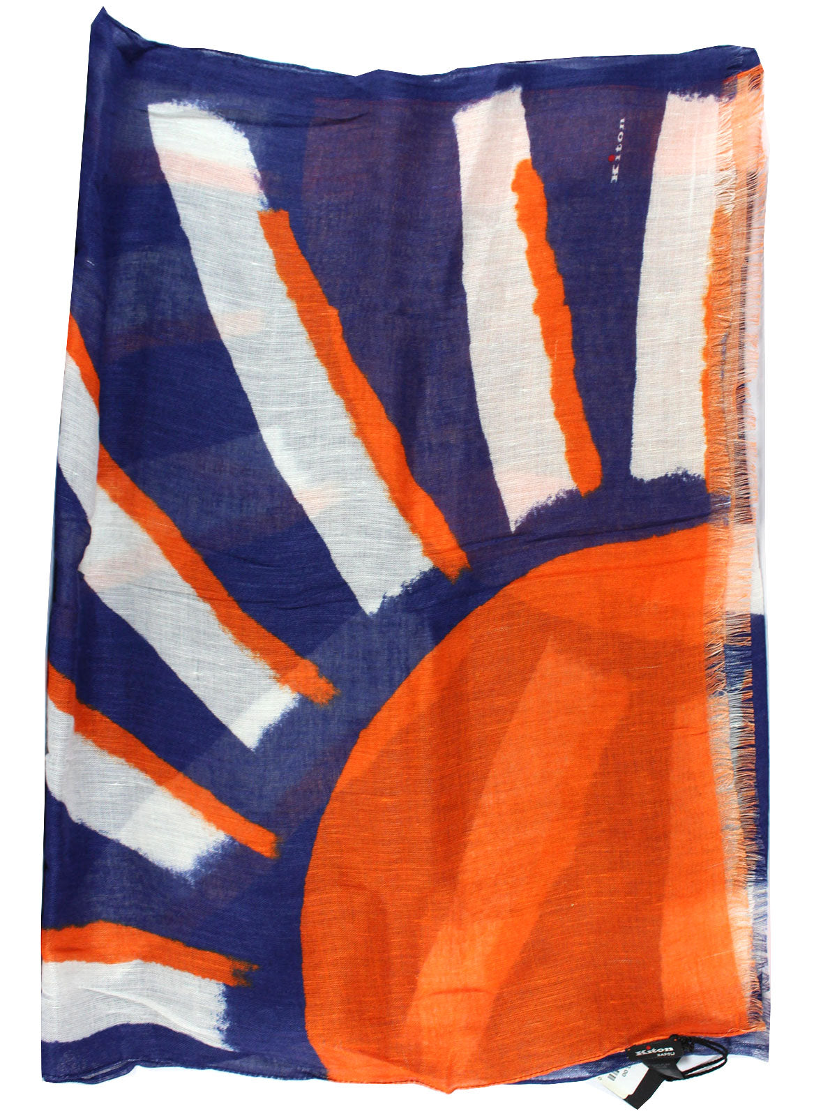 Kiton Scarf Navy Orange Sun Design Linen Viscose