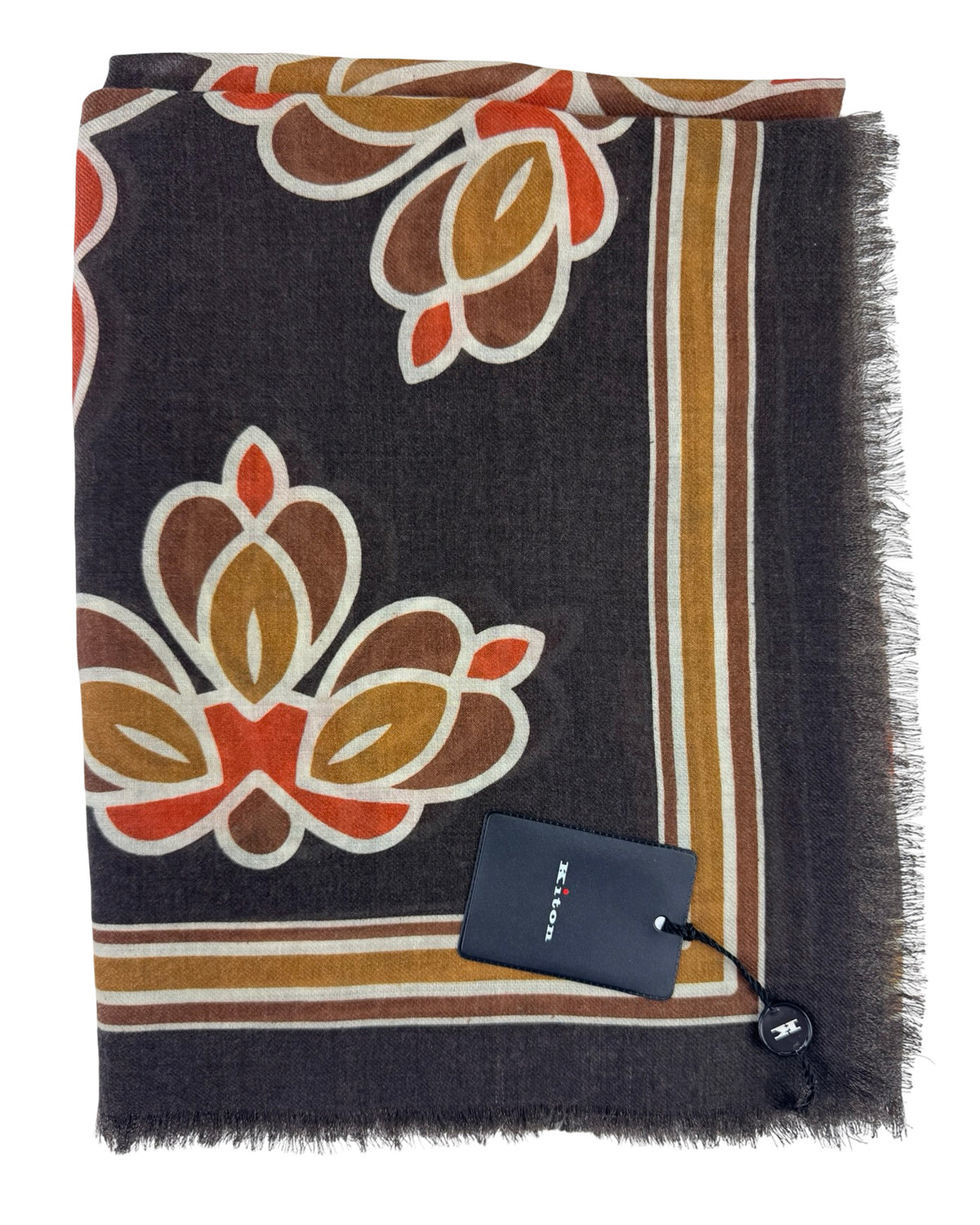 Kiton Cashmere Scarf Brown Floral