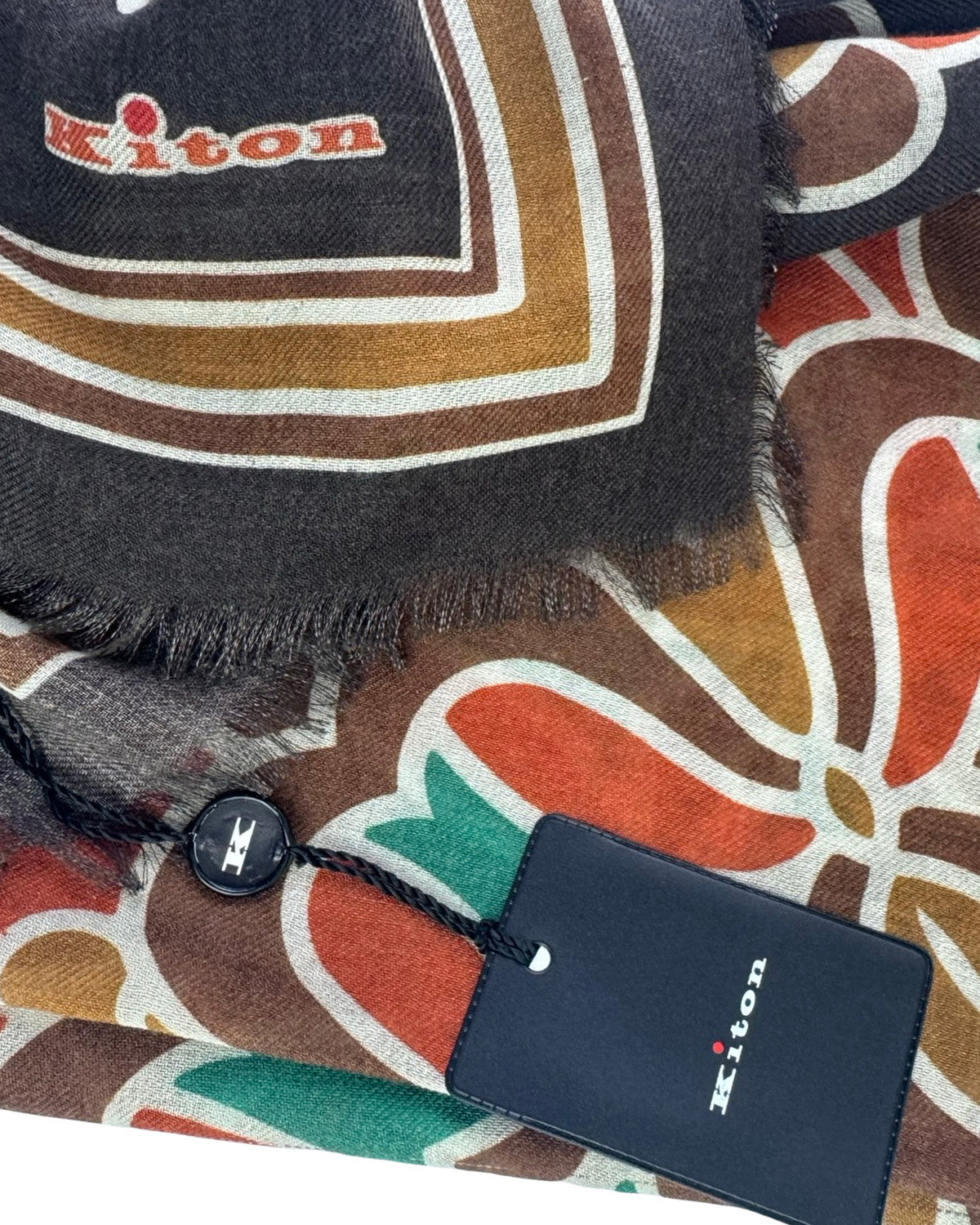 Kiton Cashmere Scarf Brown Floral