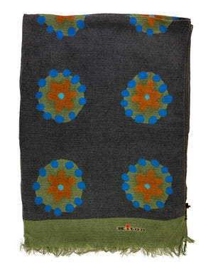 Kiton Cashmere Scarf Floral Gray