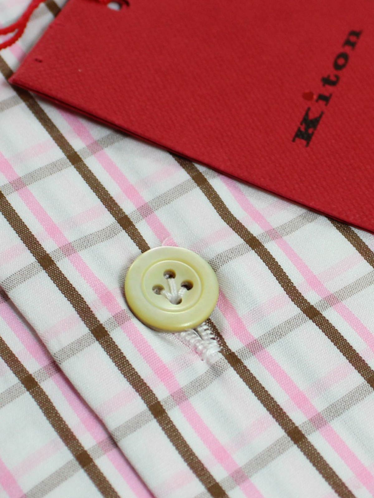 Kiton Short Sleeve Shirt White Pink Brown Check