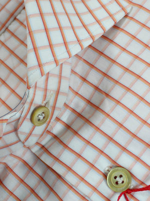 Kiton Dress Shirt White Orange Graph Check 