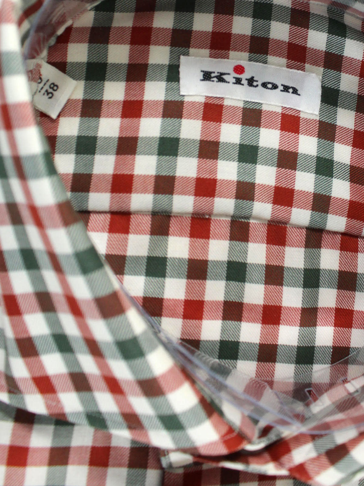 Kiton Sport Shirt White Gray Dark Red Gingham 40 - 15 3/4