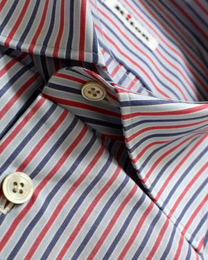 Kiton Shirt Blue Red Navy Stripes 