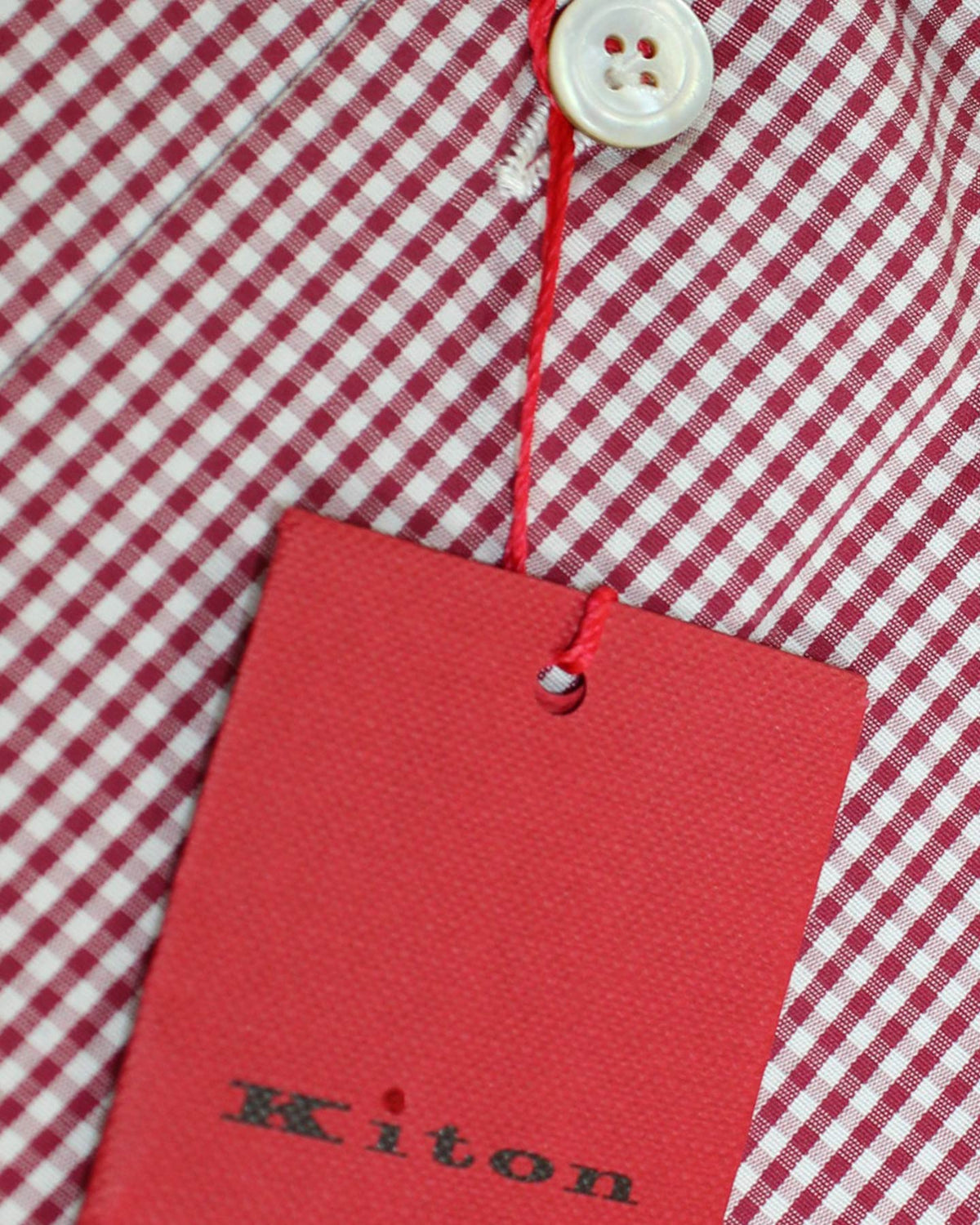 Kiton Dress Shirt White Maroon Mini Check Spread Collar 43 - 17 REDUCED - SALE