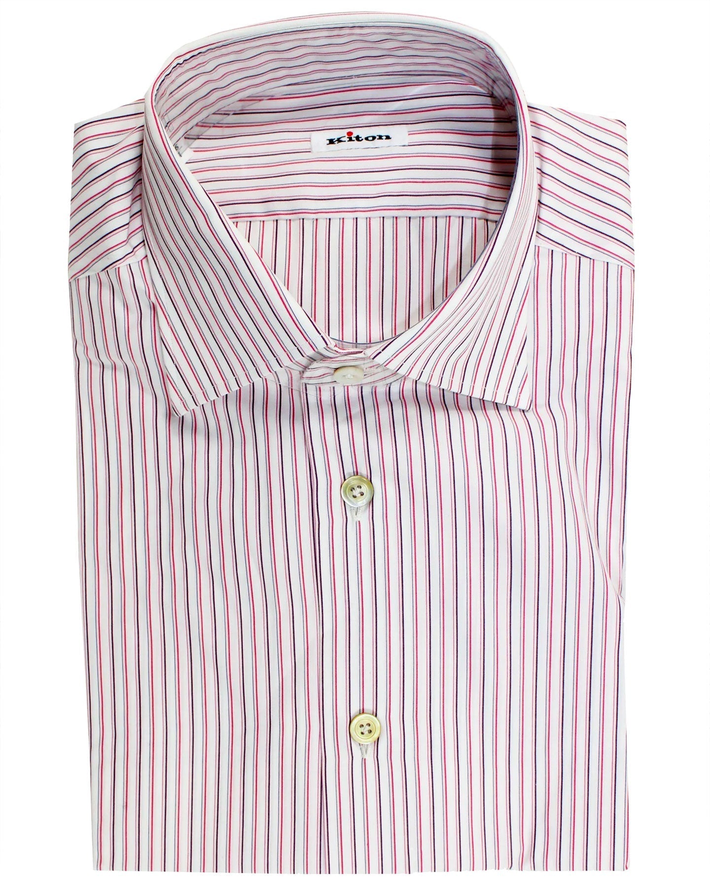 Kiton Dress Shirt White Pink Purple Stripes 44 - 17 1/2