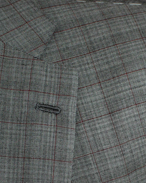 Kiton Suit Gray Bordeaux Windowpane Lapel