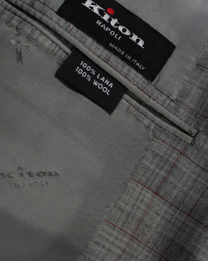 Kiton Suit Gray Bordeaux Windowpane 