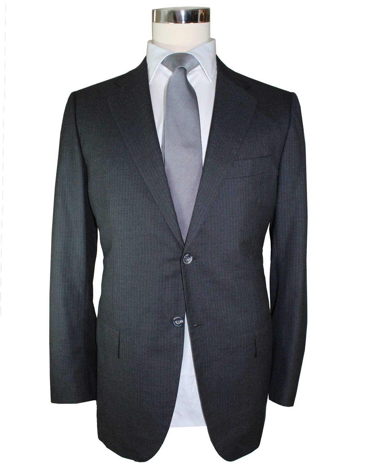 Kiton Men Suit Gray Stripes Wool Silk 2 Button