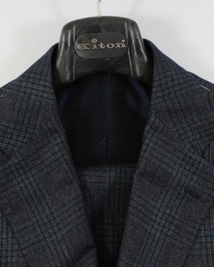 Kiton Suit Dark Blue Plaid - 14 Micron Wool Silk
