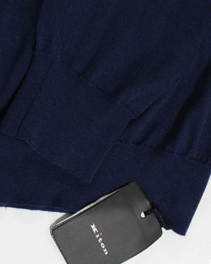 Kiton Sweater Dark Blue Cashmere Silk Quarter Zip Pullover