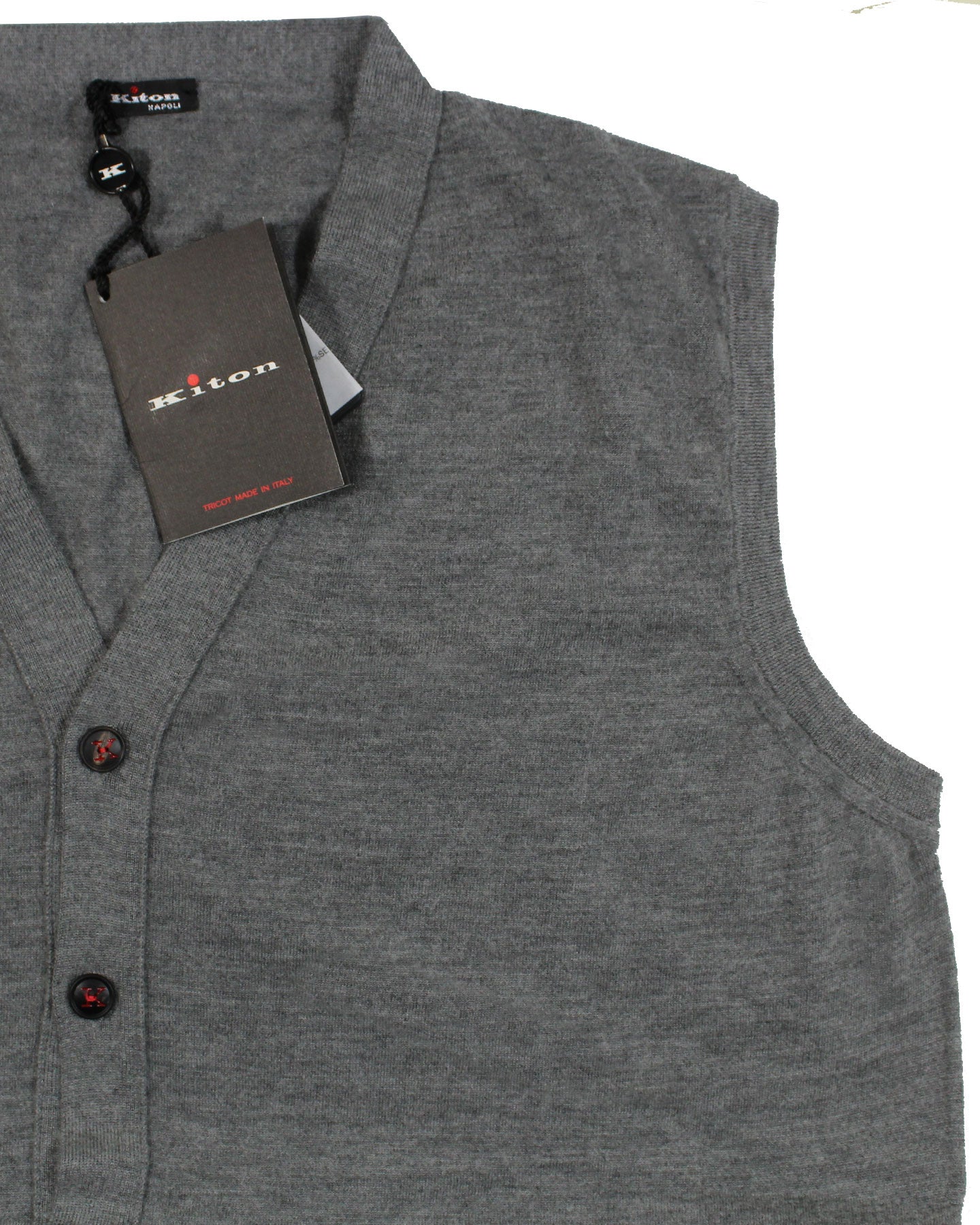 Kiton Sleeveless Cardigan Gray Cashmere Silk V-Neck Vest EUR 56/ XXL