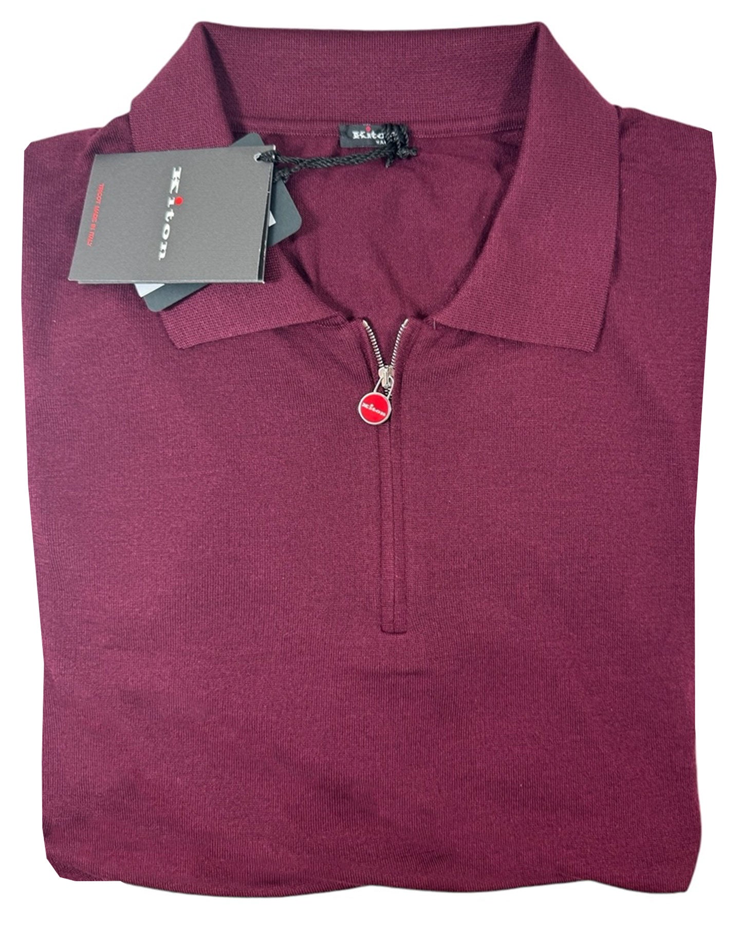 Kiton Sweater Bordeaux Cashmere Silk Quarter Zip Pullover 