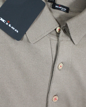 Kiton Polo Shirt Beige With White Logo Sleeve 